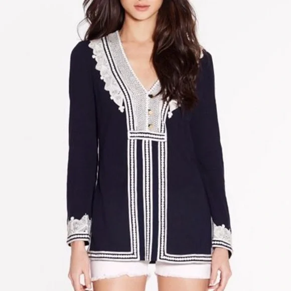 HP! TORY BURCH Aleksi navy and white embroidered tunic. Size 12. NWT! - Picture 2 of 16